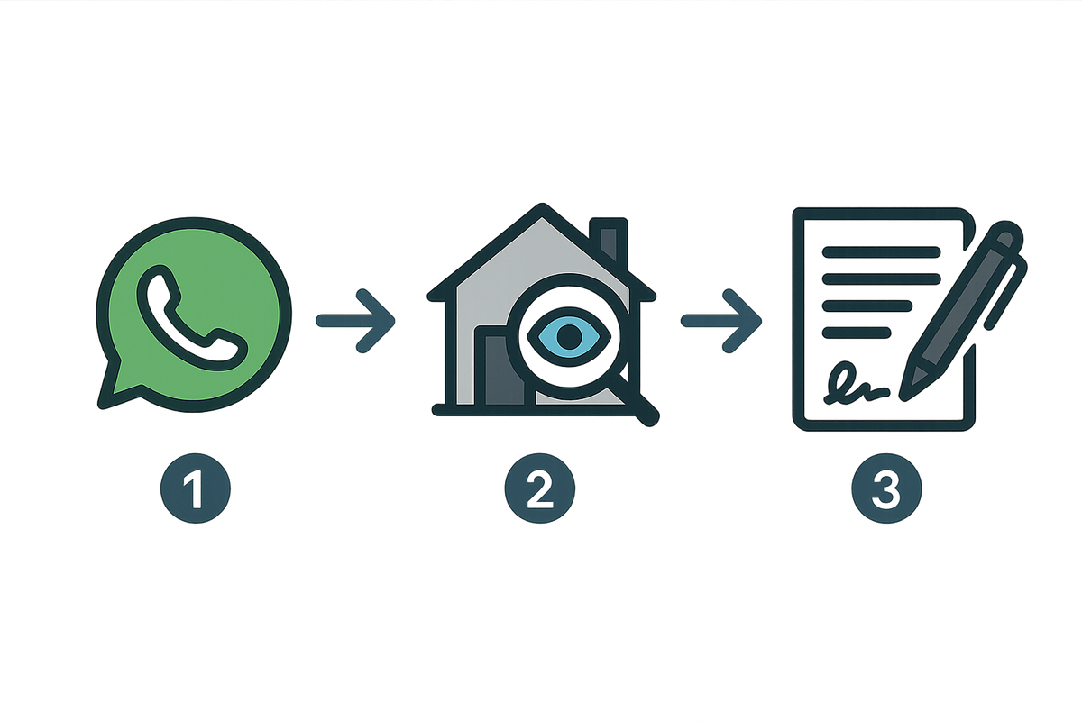Investment Process Icon (1. WhatsApp - 2. View the Property 3. Sign the documents